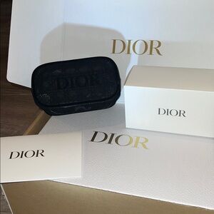 Dior Beauty Black Mesh Makeup Bag Cosmetic Pouch